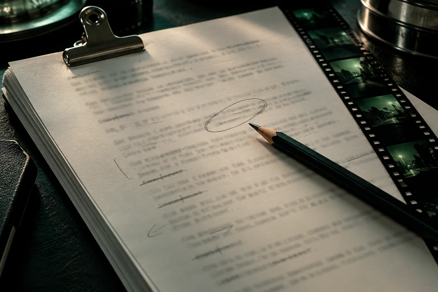 A pencil and proofreading marks on a transcript page